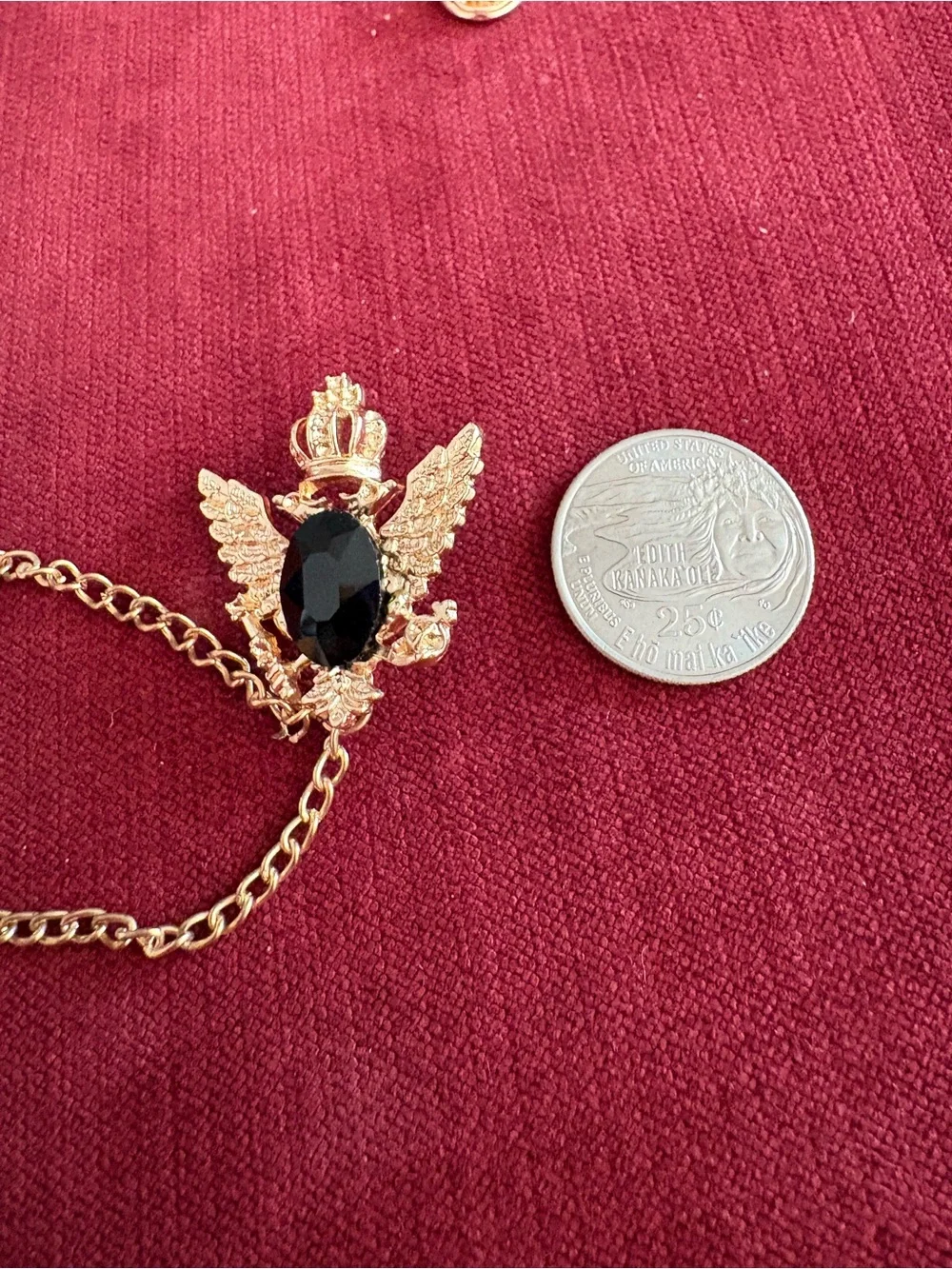 Never Used Men's Crown Eagle Lapel Pin Brooch Gold Tone Chain Rhinestone Collar
